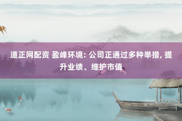 道正网配资 盈峰环境: 公司正通过多种举措, 提升业绩、维护市值