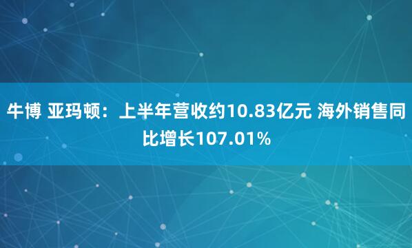 牛博 亚玛顿：上半年营收约10.83亿元 海外销售同比增长107.01%